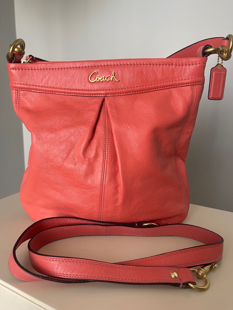 Coach Coral Leather Crossbody Bag With Gold Hardware